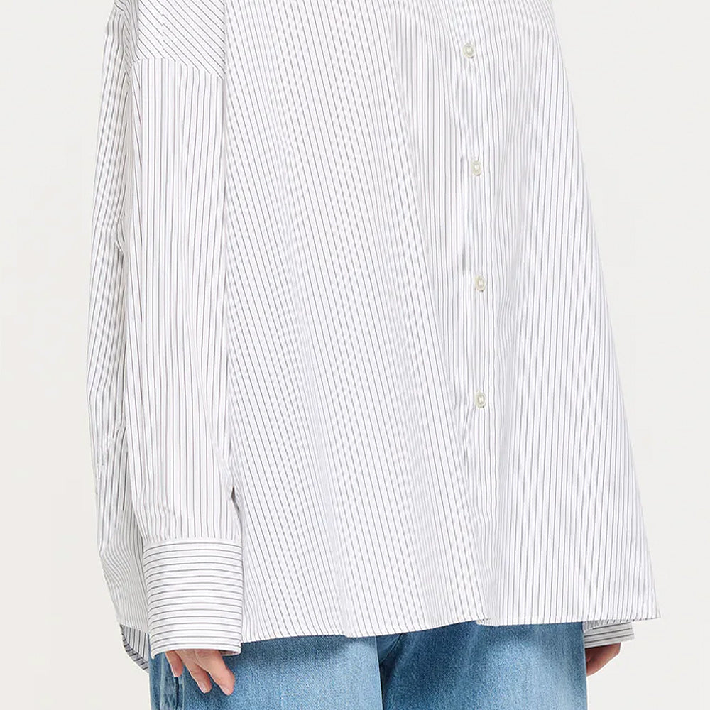 Plan C draped shirt | DRAPED BACK STRIPED COTTON SHIRT | Mostert & van Leeuwen | CMCAG05K00T | 35083099