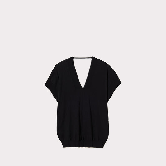 Black V-Neck Knitted Cotton Sweater
