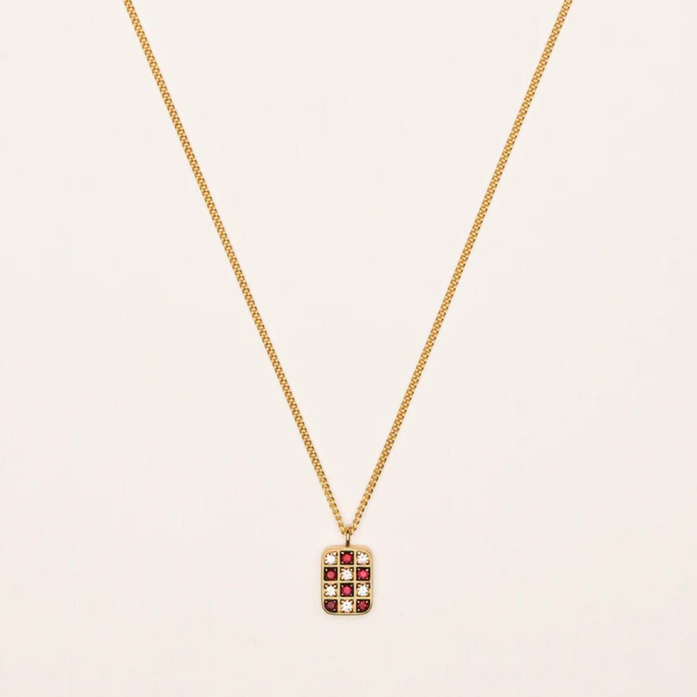 Necklace with ruby and diamond chessboard pendant, 18 ct. gold