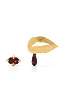 Earring Mix Lips + Garnet, Goldplated Silver