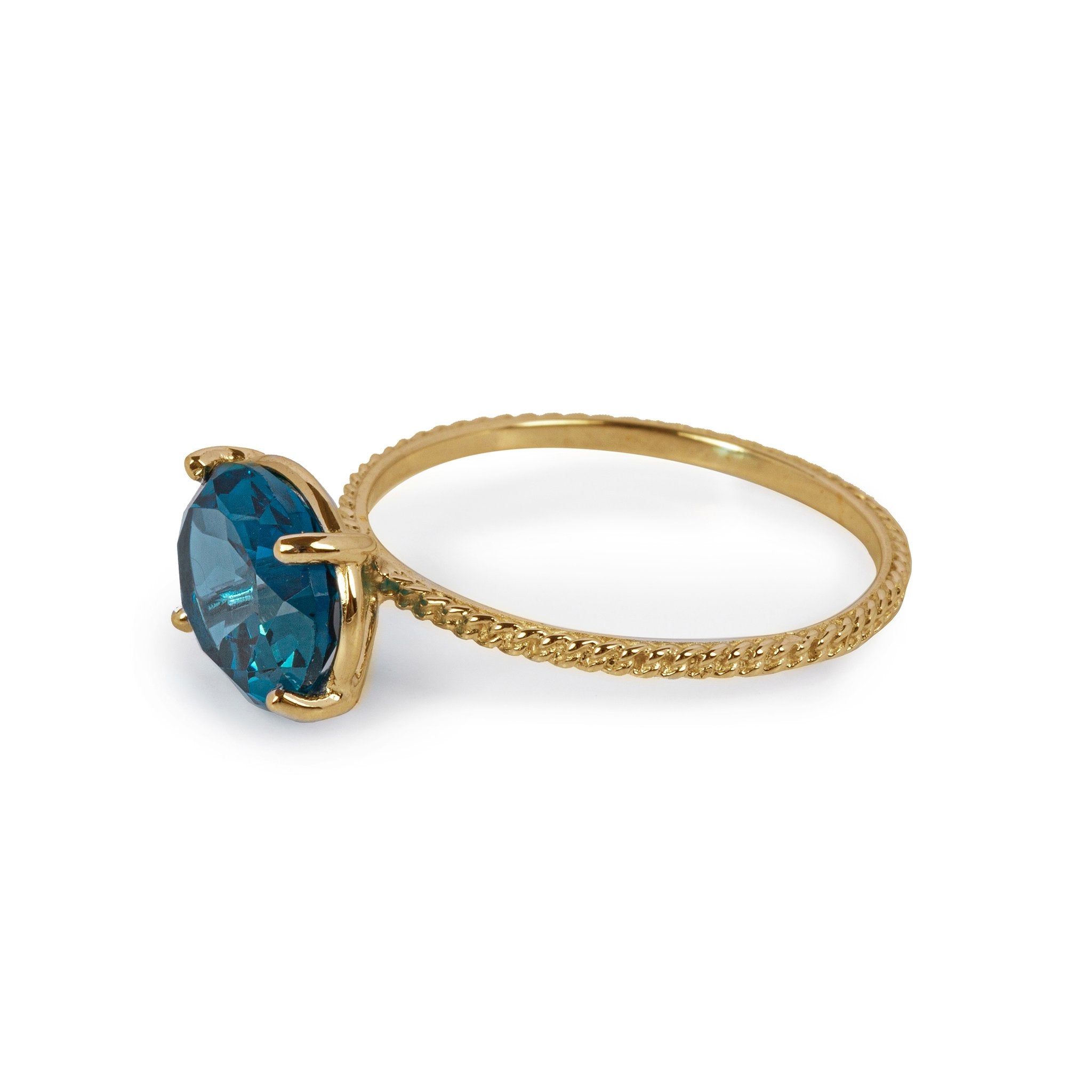 18kt Yellow Gold Textured Ring with Blue Topaz