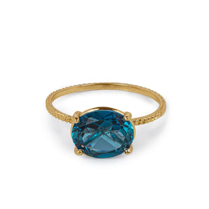 18kt Yellow Gold Textured Ring with Blue Topaz