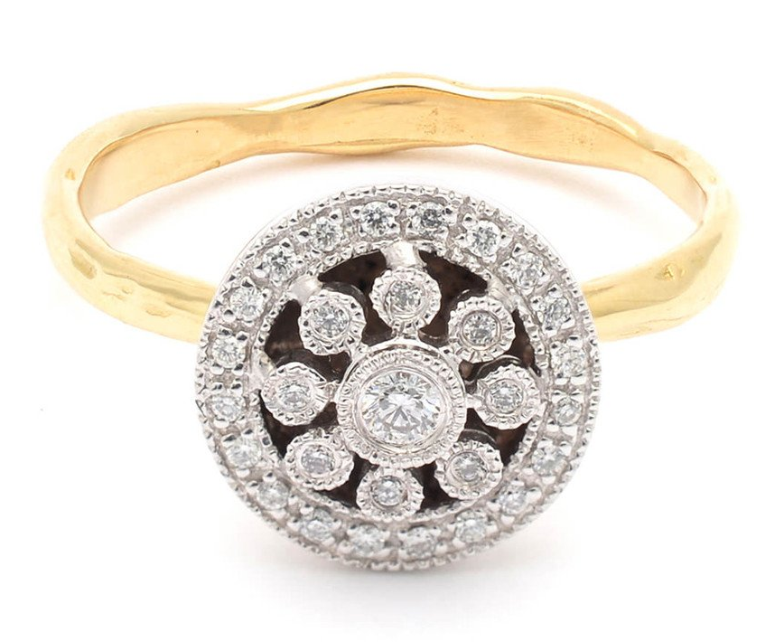 18kt Gold Mix Ring With 0,14ct white diamonds