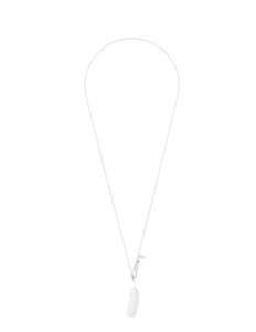 Long Silver Necklace with Feather Pendant