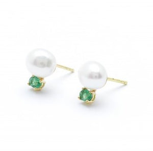 18kt  Gold Earring with Emerald and Freshwater Pearl