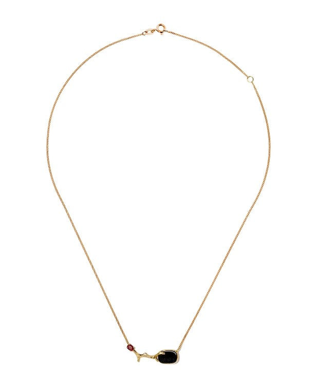18kt Yellow Gold Necklace With Blue Tiger Eye, Garnet & Pearl