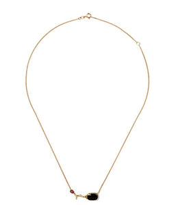 18kt Yellow Gold Necklace With Blue Tiger Eye, Garnet & Pearl