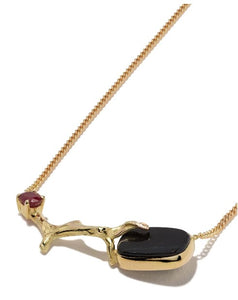18kt Yellow Gold Necklace With Blue Tiger Eye, Garnet & Pearl
