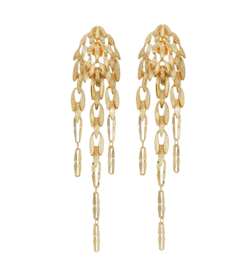 Stud earrings with dangling leaves in Gold