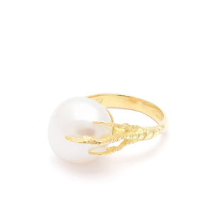 18kt Gold Statement Crow's Feet Ring With Freshwater Pearl