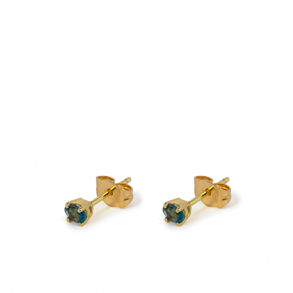 18kt Gold Stud Earrings With London Blue Topaz