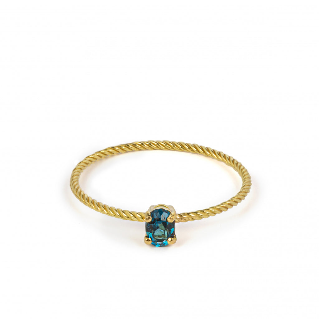 18kt Gold Twisted Ring With London Blue Topaz
