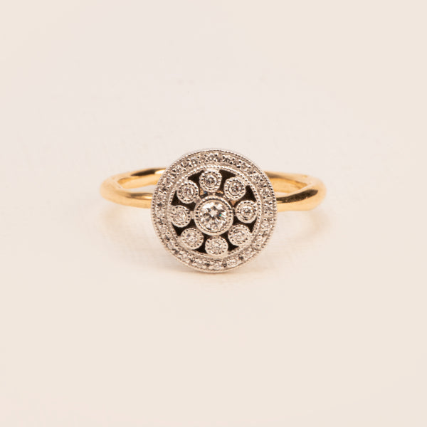 18kt Gold Mix Ring With 0,14ct white diamonds